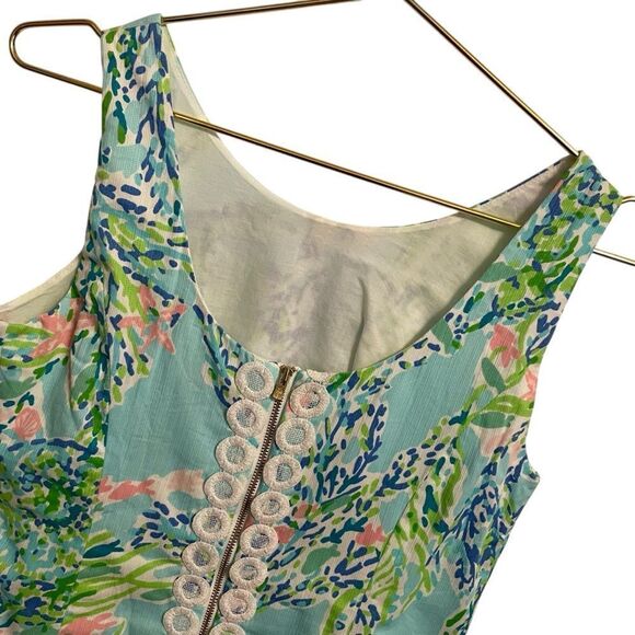Lilly Pulitzer Cathy Skye Blue Heaven Iridescent Lace Back Shift Dress Size 0 - Picture 6 of 9
